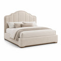 Letto matrimoniale imbottito 160 x 200 cm in poliestere beige con testiera sagomata