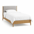 Letto singolo 90 x 200 cm in rovere massello con testiera imbottita grigia