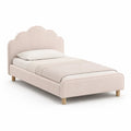 Letto singolo imbottito 90 x 200 cm in poliestere rosa cipria con testiera a nuvola