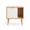 Comodino con anta scorrevole 50 x 40 x 65 cm in MDF impiallacciato rovere naturale e PVC bianco rettangolare