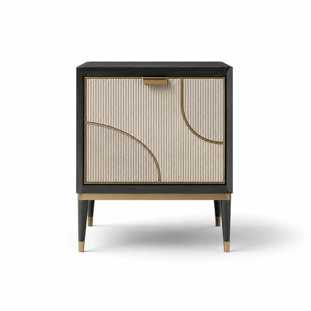 Comodino a 2 ante in MDF rettangolare nero avorio e oro 70 x 40 x 75 cm
