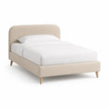 Letto matrimoniale imbottito 160x200 cm in poliestere beige con testiera arrotondata e gambe in legno massello
