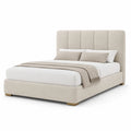 Letto matrimoniale imbottito 160 x 200 cm con testiera alta in poliestere color crema