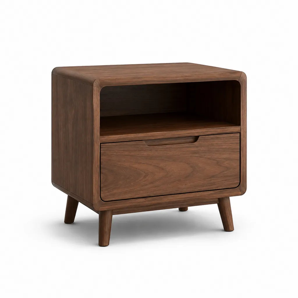 Comodino con cassetto e vano aperto in MDF impiallacciato noce 50 x 40 x 55 cm marrone