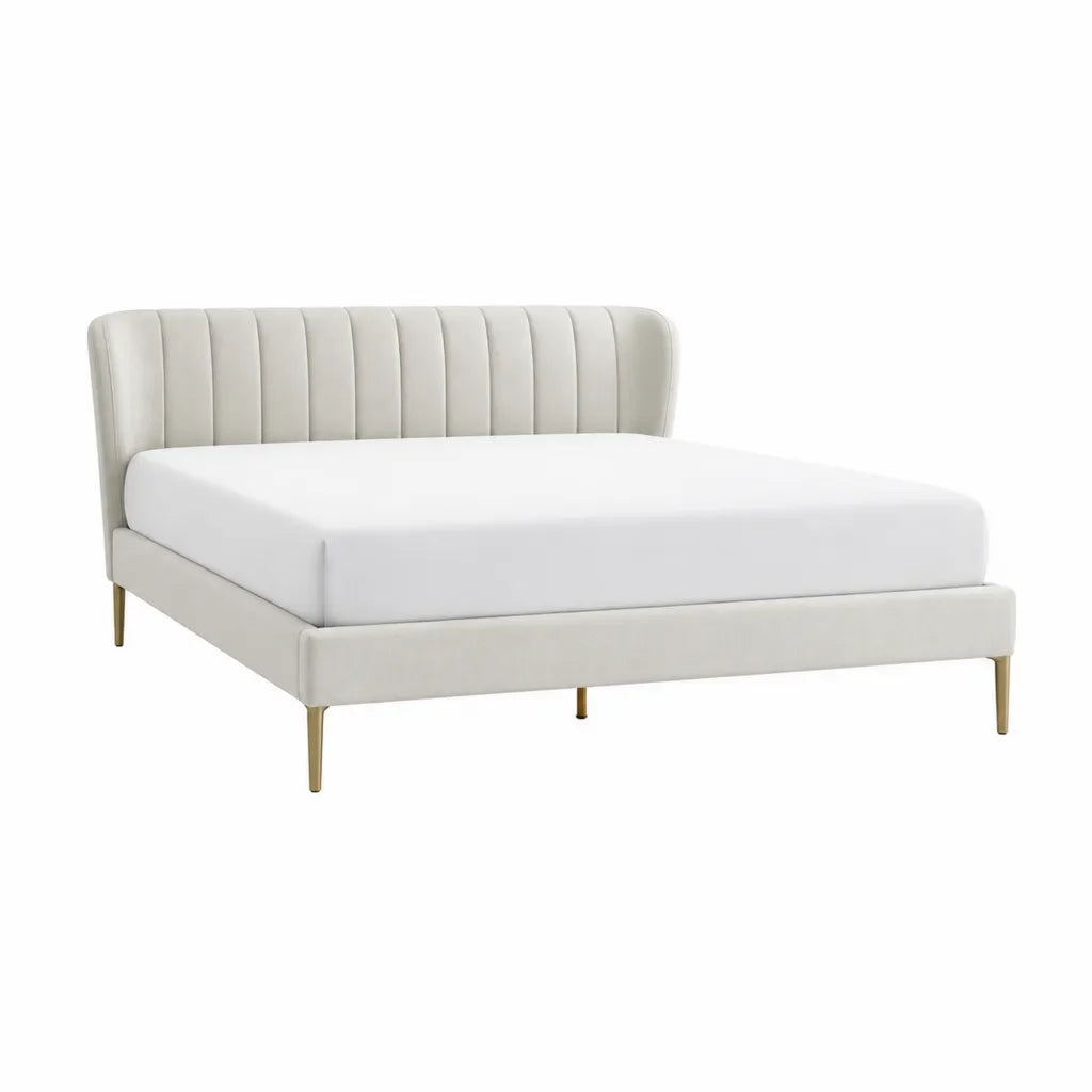 Letto matrimoniale imbottito 160 x 200 cm in poliestere rettangolare bianco crema con testiera alta