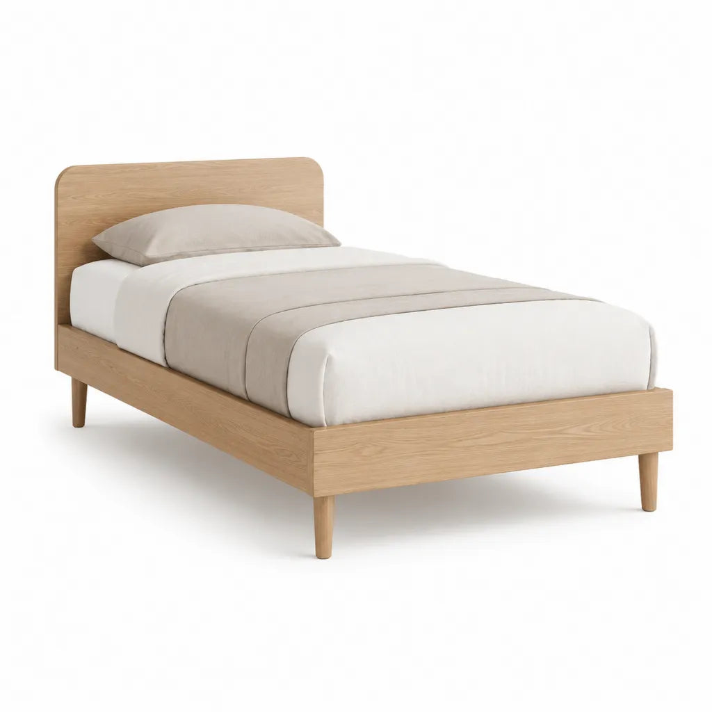 Letto singolo con testiera 90 x 200 cm in MDF laminato effetto rovere rettangolare naturale