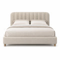 Letto matrimoniale imbottito 160 x 200 cm in poliestere beige con testiera arcuata a pannelli verticali
