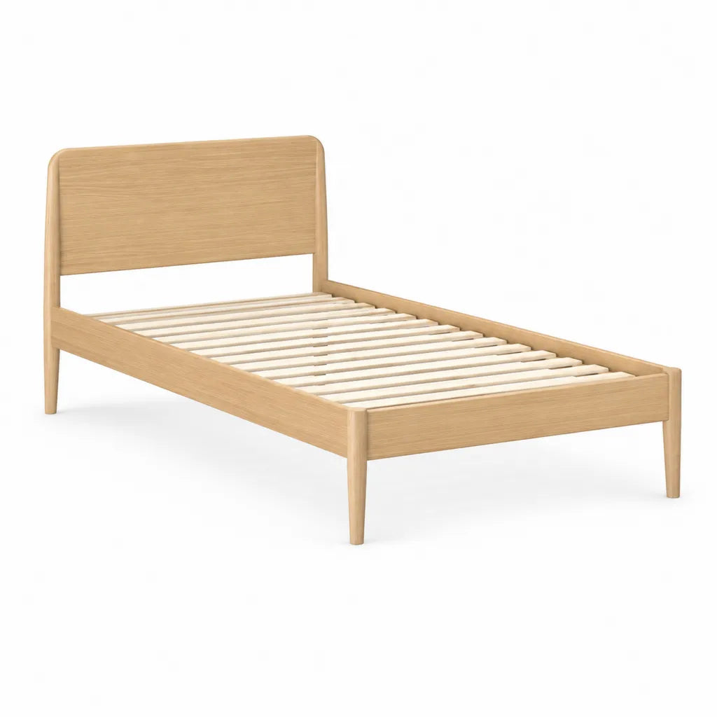 Letto singolo con rete a doghe in legno massello di quercia naturale 90 x 200 cm