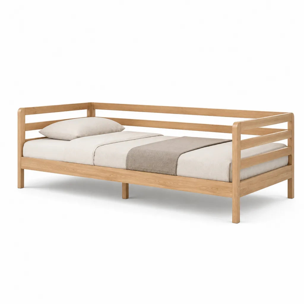 Struttura letto singolo con sponde in legno massello di pino naturale 90 x 200 cm