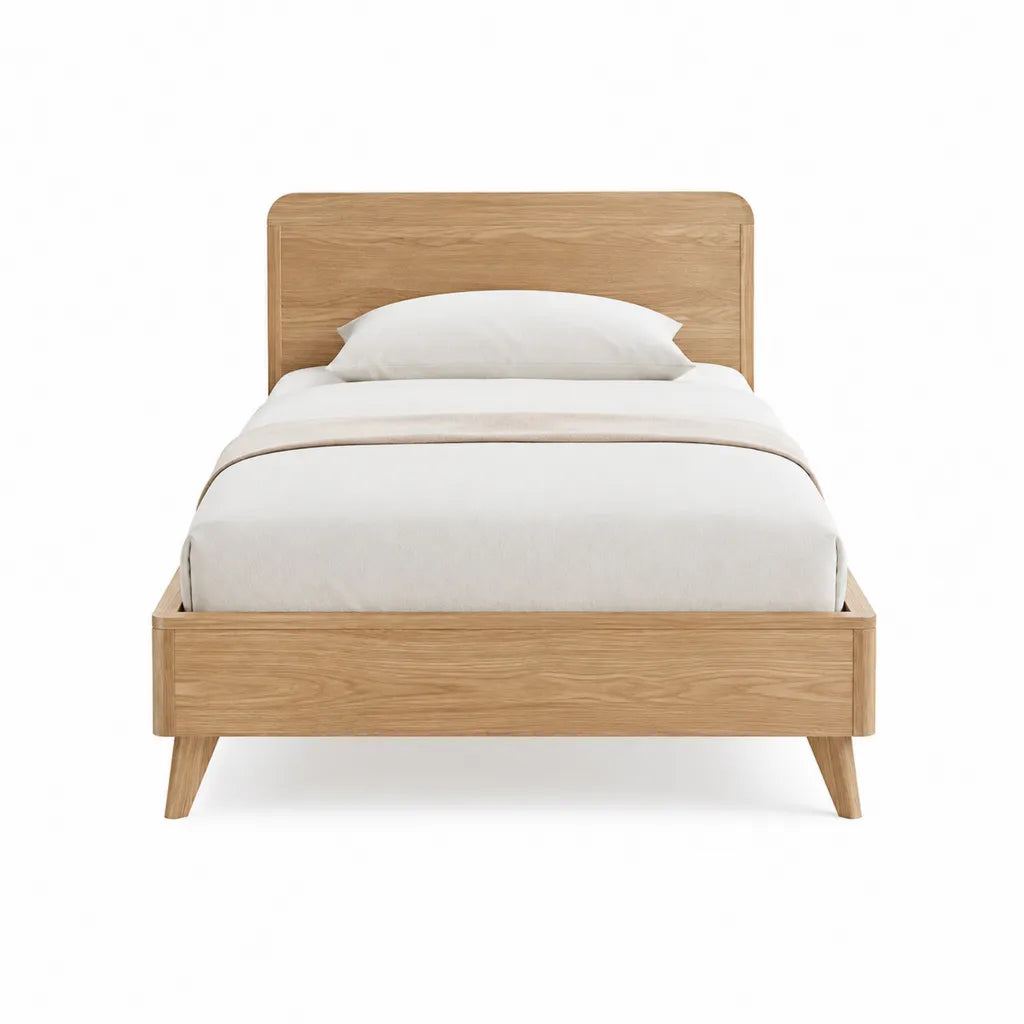 Letto matrimoniale con testiera rettangolare in MDF impiallacciato rovere 160 x 200 cm rovere naturale