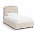 Letto singolo imbottito 90 x 200 cm in velluto di poliestere con testiera arrotondata avorio