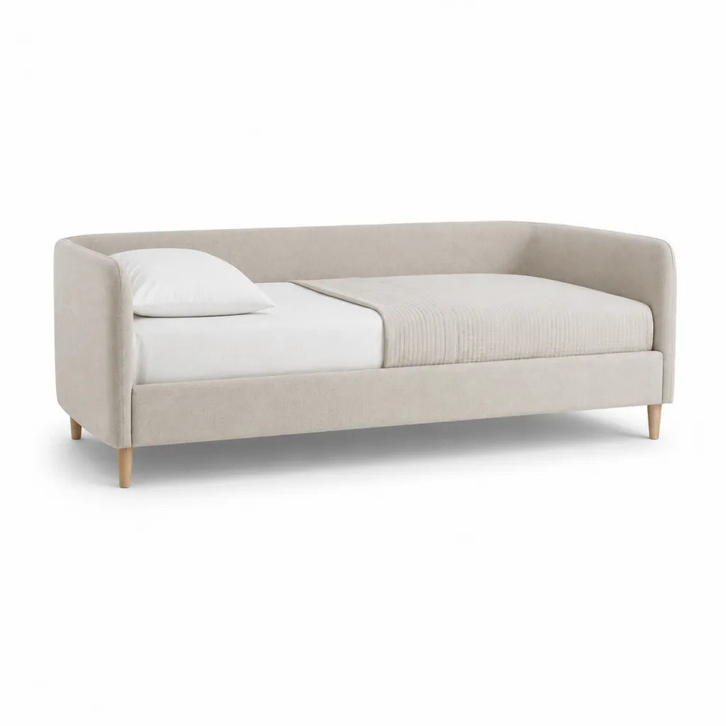 Letto singolo imbottito con sponde arrotondate in poliestere beige 90 x 200 cm
