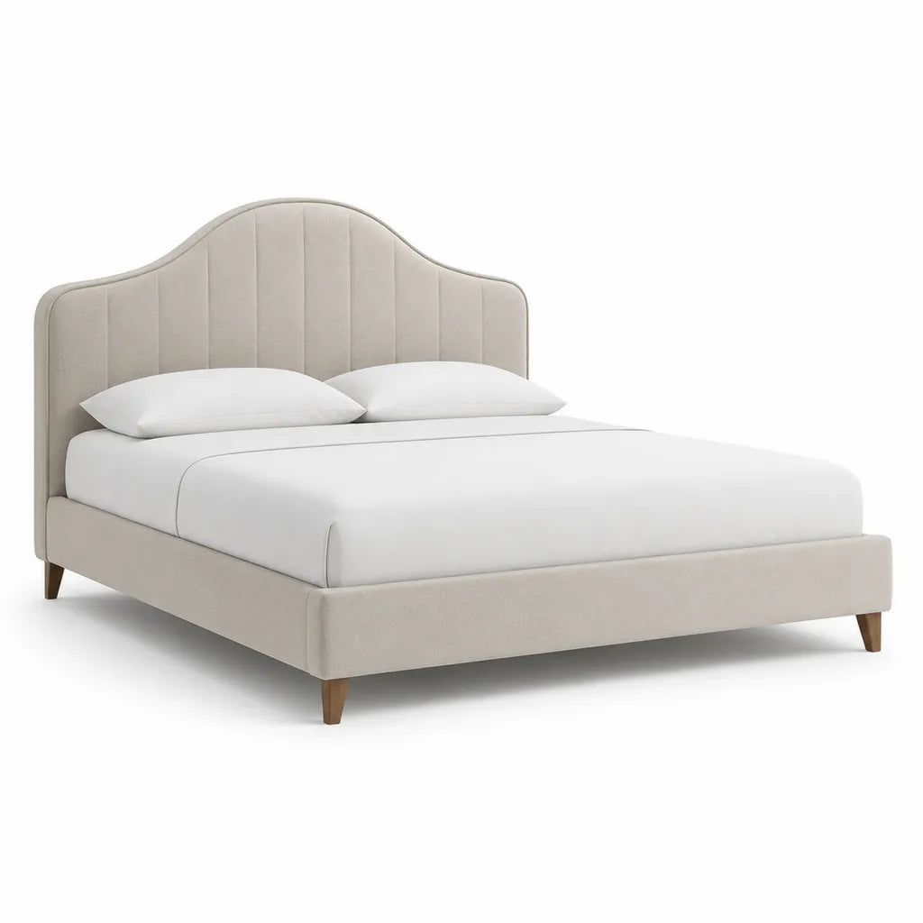 Letto matrimoniale imbottito 160 x 200 cm in poliestere beige con testiera sagomata