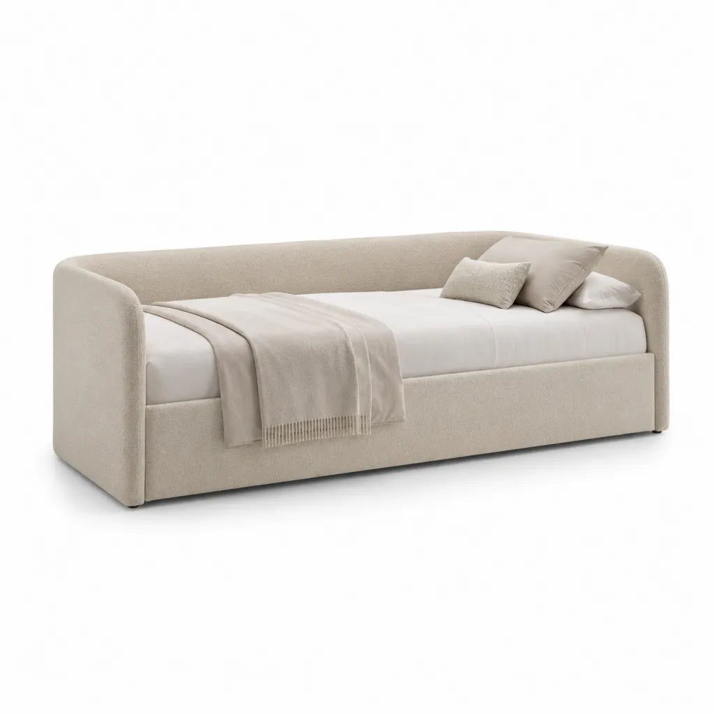 Letto singolo imbottito con sponde 90 x 200 cm in poliestere color crema