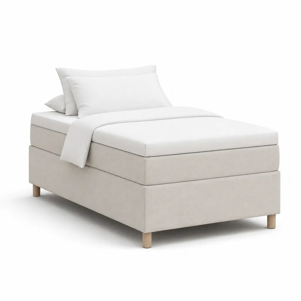 Letto singolo imbottito con rete 90 x 200 cm in microfibra di poliestere beige