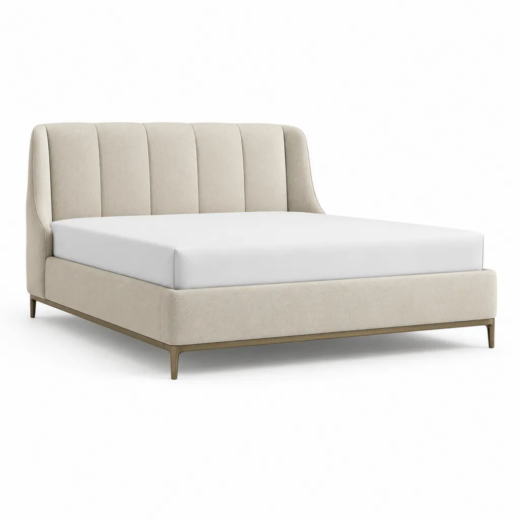 Letto matrimoniale imbottito 160 x 200 cm in poliestere beige con testiera curva e piedini in acciaio
