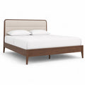 Letto matrimoniale con testiera imbottita 160 x 200 cm in MDF impiallacciato noce rettangolare noce e beige