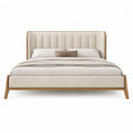 Letto matrimoniale 160 x 200 cm con struttura in legno massello e testiera imbottita beige