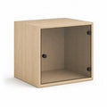 Comodino cubico con anta trasparente 40 x 35 x 40 cm in MDF effetto rovere e PMMA fume
