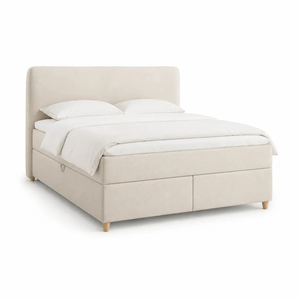 Letto matrimoniale con 2 cassetti 160 x 200 cm in poliestere beige rettangolare