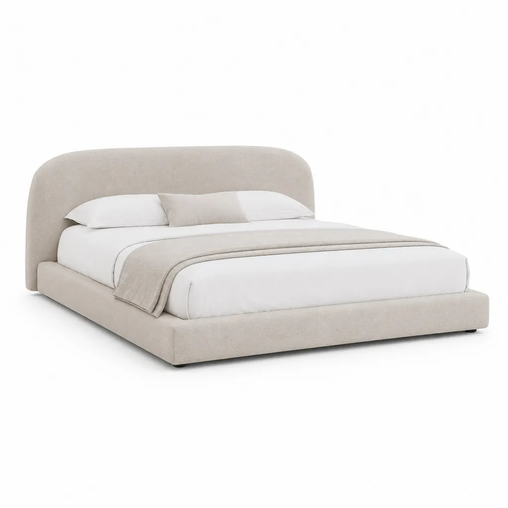 Letto matrimoniale imbottito 160 x 200 cm con testiera curva in poliestere beige