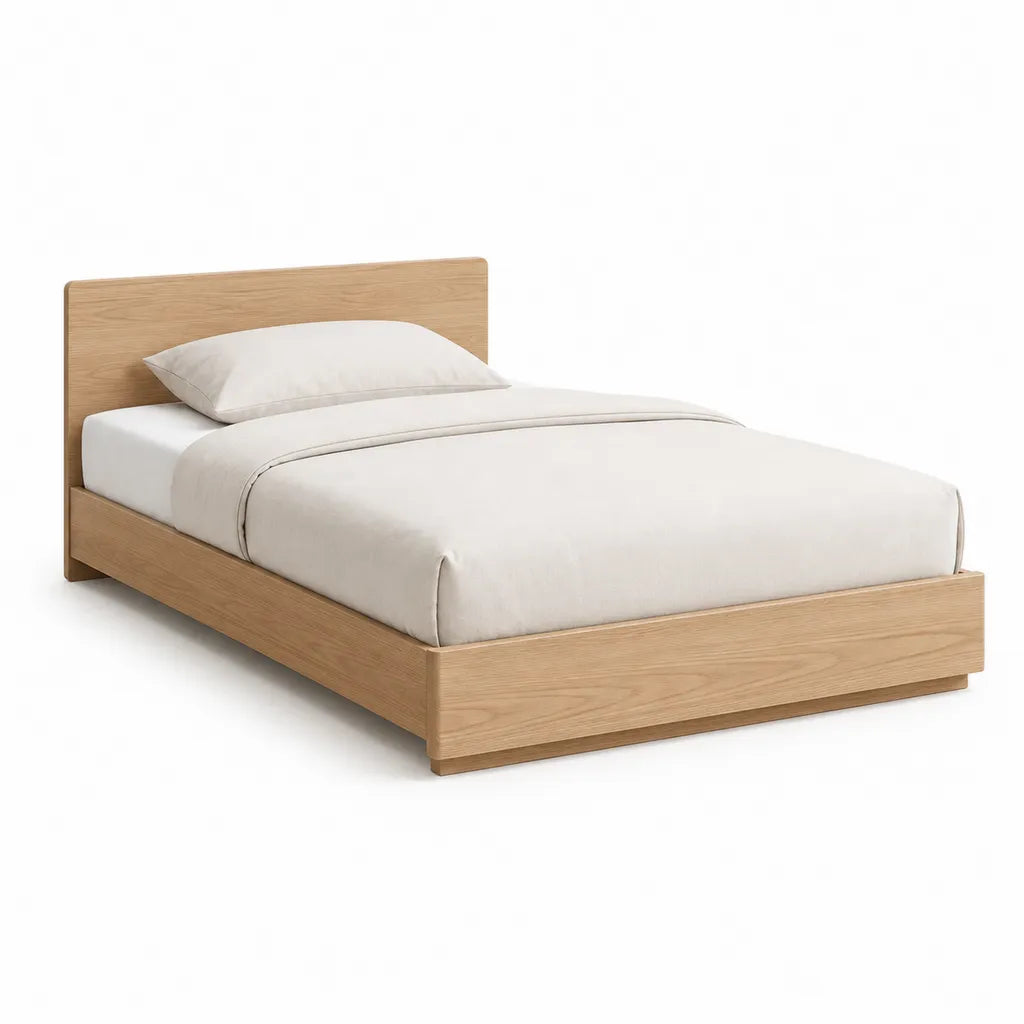 Letto matrimoniale con struttura rettangolare in MDF impiallacciato rovere naturale 160 x 200 cm