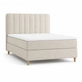 Letto matrimoniale imbottito 160 x 200 cm in poliestere beige con testiera rettangolare alta e piedini in faggio