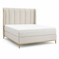 Letto matrimoniale imbottito 160 x 200 cm in poliestere beige con testiera rettangolare alta e dettagli oro