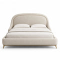 Letto matrimoniale imbottito 160 x 200 cm in poliestere boucle beige con testiera arrotondata e gambe dorate
