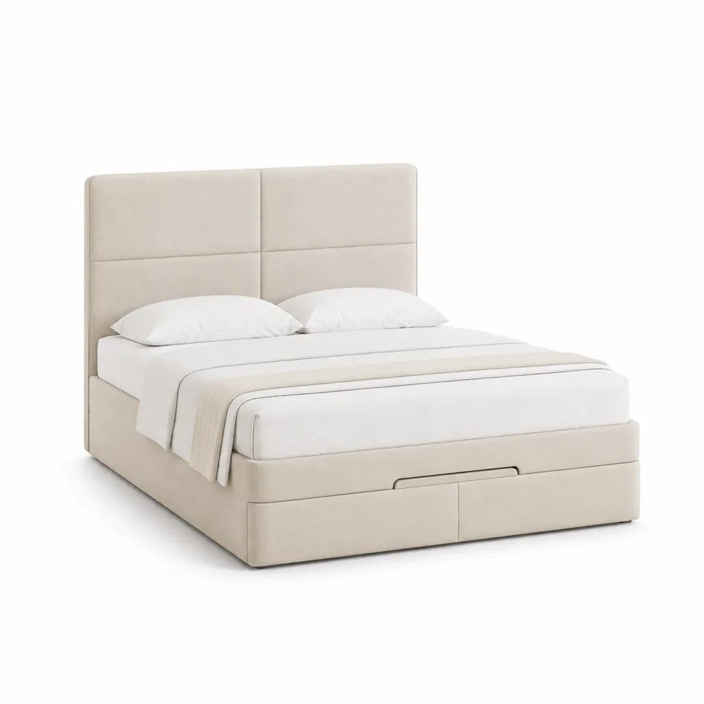 Letto matrimoniale contenitore imbottito 160 x 200 cm in poliestere beige rettangolare