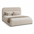 Letto matrimoniale imbottito 160 x 200 cm con testiera arrotondata in poliestere beige