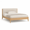 Letto matrimoniale con struttura in rovere massello e testiera imbottita beige 160 x 200 cm