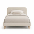Letto matrimoniale imbottito 160 x 200 cm in poliestere con testiera arrotondata beige