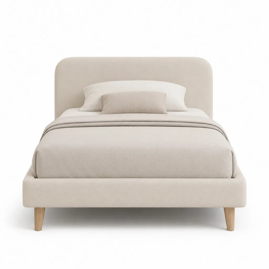 Letto matrimoniale imbottito 160 x 200 cm in poliestere con testiera arrotondata beige