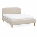 Letto matrimoniale imbottito 160 x 200 cm in poliestere beige con testiera arrotondata e gambe in legno massello