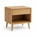 Comodino rettangolare con cassetto e vano aperto in MDF impiallacciato rovere naturale 45 x 40 x 55 cm