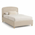 Letto singolo imbottito con testiera arrotondata in velluto beige 90 x 190 cm
