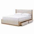 Letto matrimoniale con 2 cassetti 160 x 200 cm rivestito in poliestere beige e struttura effetto rovere