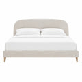 Letto matrimoniale imbottito 160 x 200 cm in poliestere beige con testiera arrotondata e gambe in legno massello