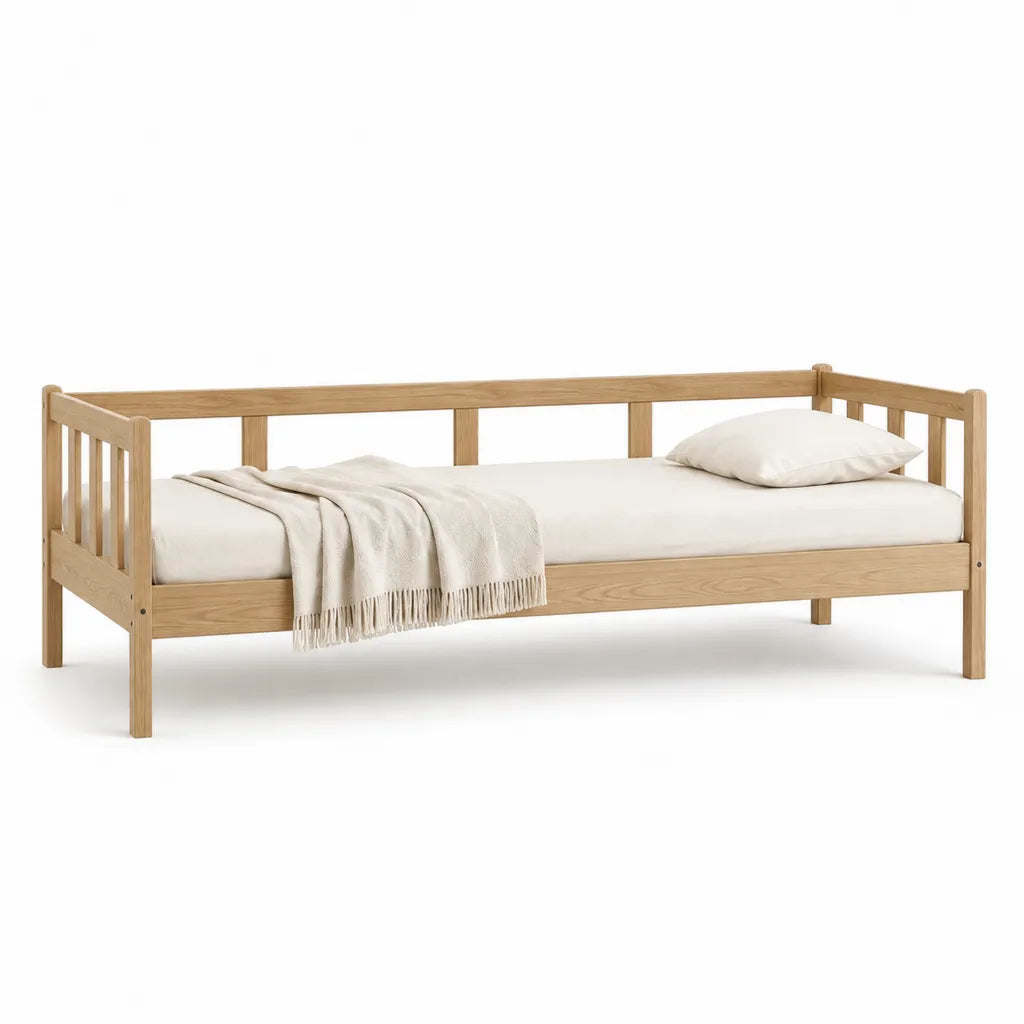 Letto singolo con sponde in legno massello di pino naturale 90 x 200 cm