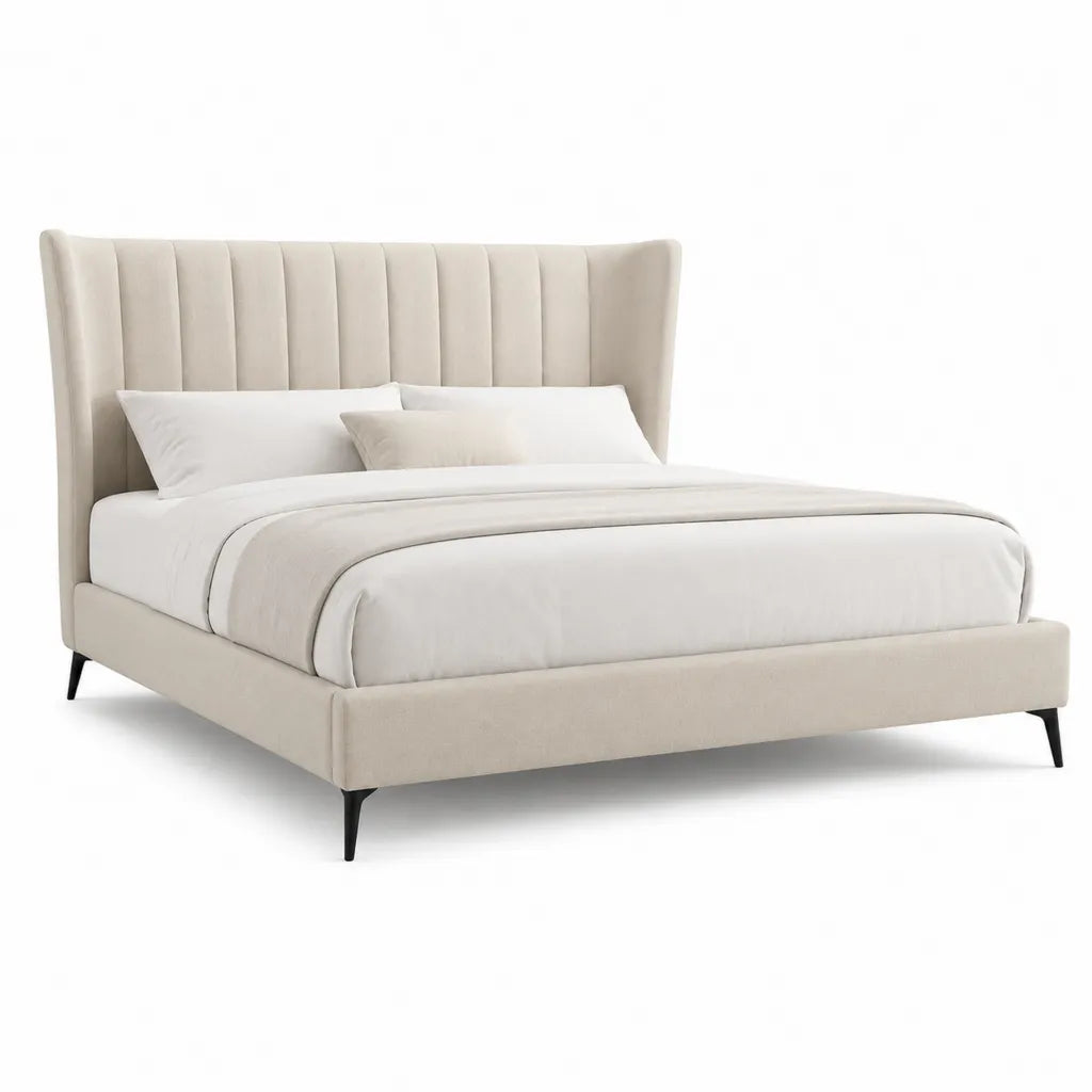 Letto matrimoniale imbottito 160 x 200 cm in poliestere rettangolare beige