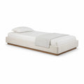 Letto matrimoniale imbottito senza testiera 160 x 200 cm in poliestere crema con base in MDF effetto rovere