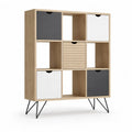 Libreria da terra 9 vani in truciolare effetto rovere con ante bianco antracite 90 x 35 x 140 cm