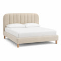 Letto matrimoniale imbottito 160 x 200 cm in poliestere beige con testiera arrotondata