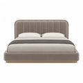 Letto matrimoniale imbottito 180 x 200 cm in microfibra di poliestere tortora con testiera arrotondata e base dorata