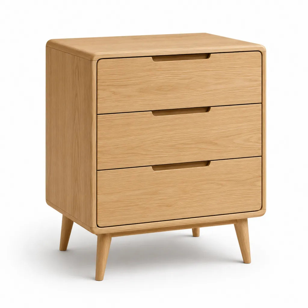 Comodino cassettiera 3 cassetti in MDF impiallacciato rovere rettangolare naturale 60 x 40 x 75 cm