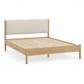 Letto matrimoniale con rete a doghe 160 x 200 cm in rovere massello con testiera imbottita beige