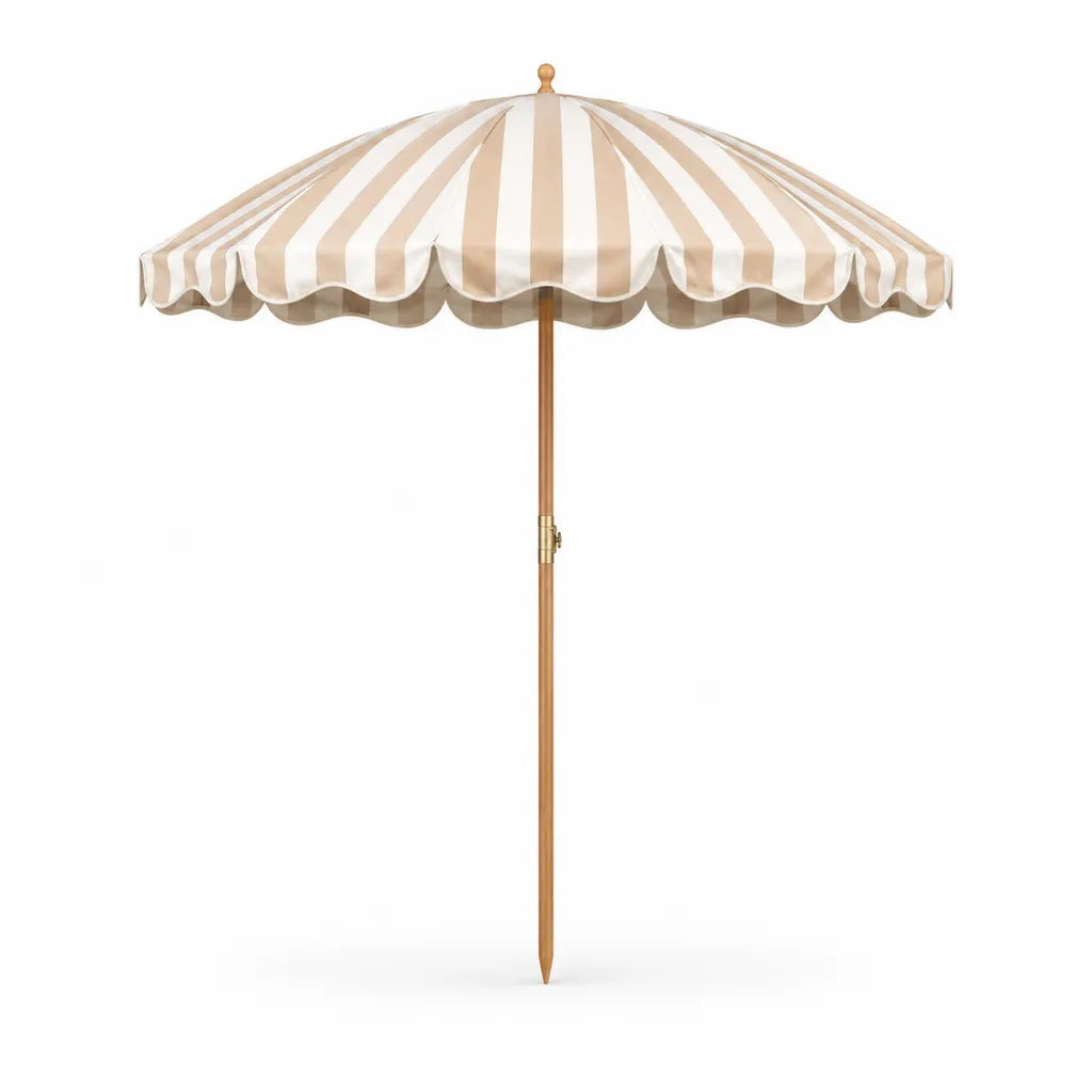 Ombrellone da giardino rotondo 270 cm in poliestere e legno massello beige bianco