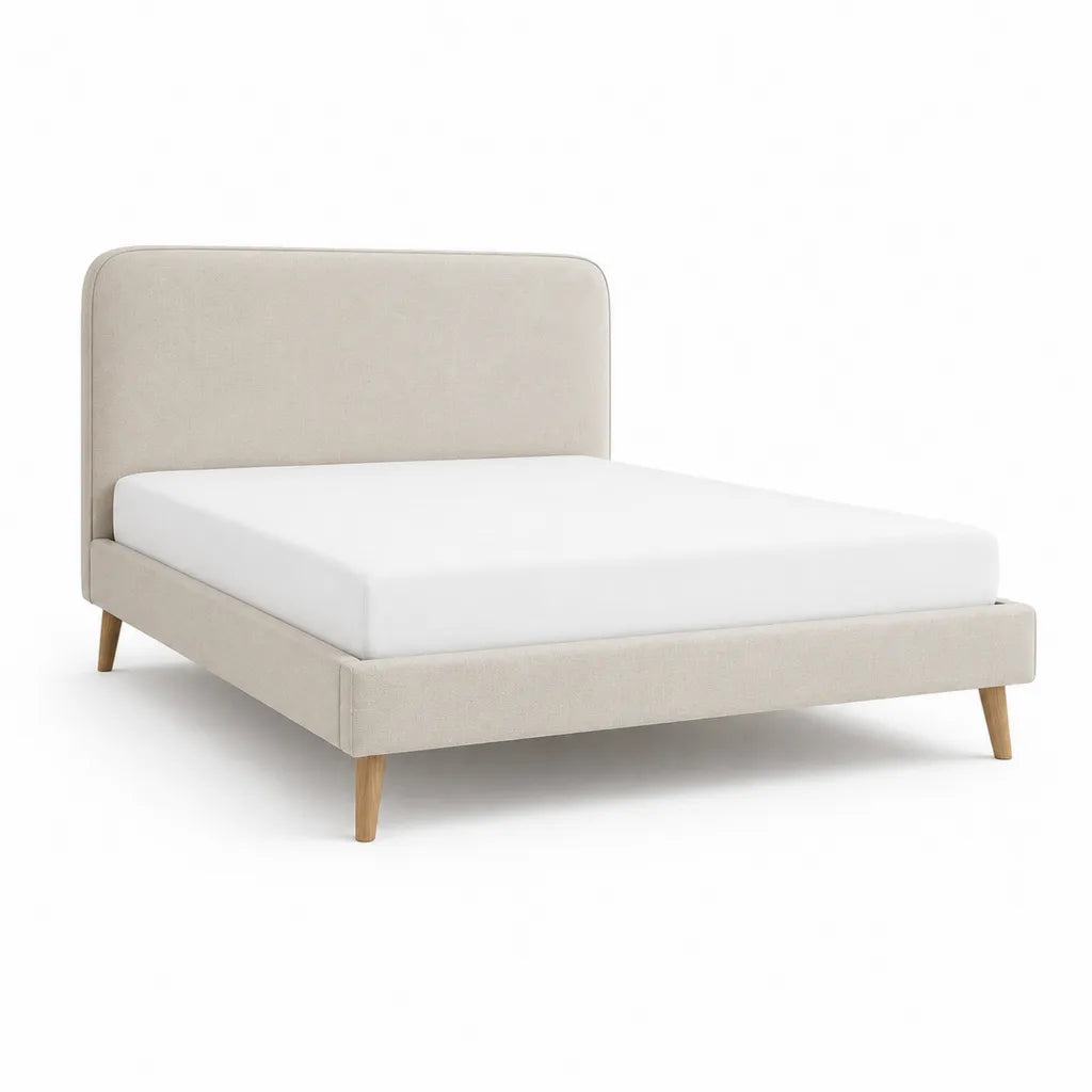Letto matrimoniale con testiera imbottita in poliestere beige 160 x 200 cm